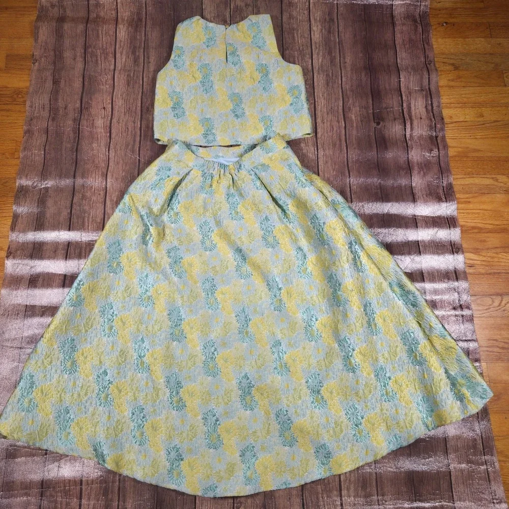 Abbey Glass Skirt Set Ava Top Eden Skirt Womens XS/S Green Jacquard Regencycore